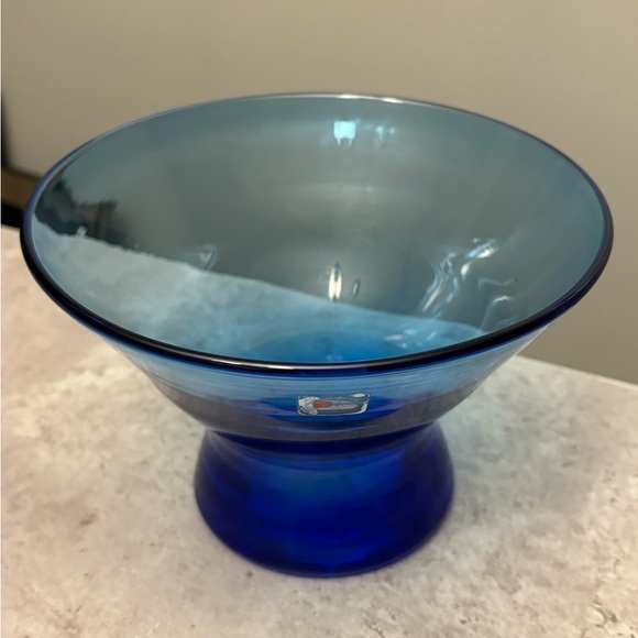 Vintage Mid Century Blenko Blue Glass Center Bowl w/Label - Picture 7 of 12